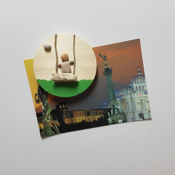 Ξύλινο μαγνητάκι με παράσταση από βότσαλα, κούνια (9cm) - ξύλο, χειροποίητα, διακοσμητικά, ιδεά για δώρο, μαγνητάκια ψυγείου - 3