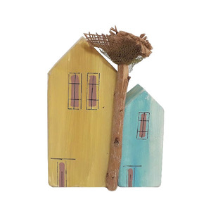 Διακοσμητικό επιτραπέζιο ξύλινο χειροποίητο 2 Σπίτια με δέντρο 11,5x16x3,5 Πολύχρωμο Καπαδάκης - ξύλο, διακοσμητικά, χειροποίητα, ζωγραφισμένα στο χέρι, σπίτι