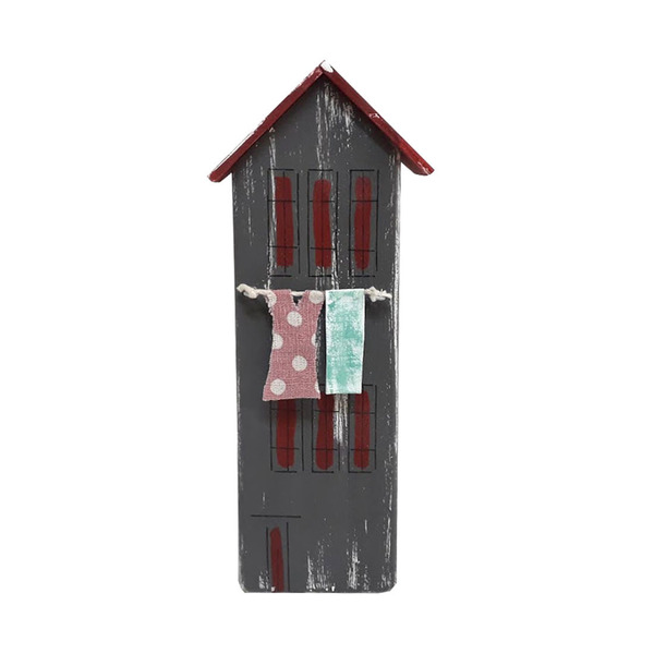Διακοσμητικό επιτραπέζιο ξύλινο χειροποίητο Σπίτι με μπουγάδα 7x22x3,5 Γκρί Καπαδάκης - ξύλο, ζωγραφισμένα στο χέρι, σπίτι, χειροποίητα, διακοσμητικά