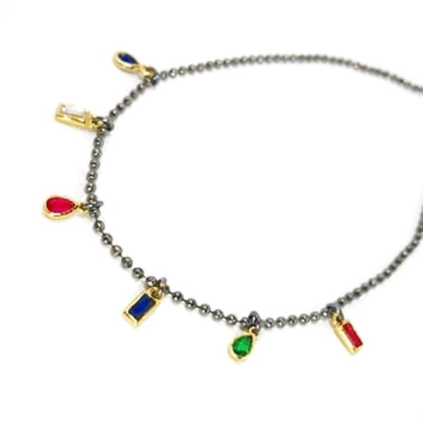 Rocky Blings: chain & multi-colour blings, κολιέ με αλυσίδα και χρωματιστά charms - κρύσταλλα, κοντά, ατσάλι