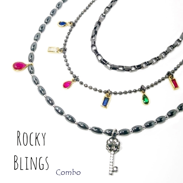 Rocky Blings: hematite & charms, κολιε / τσοκερ αιματίτη & κρεμαστά charms 925 - ασήμι 925, αιματίτης, κοντά - 4