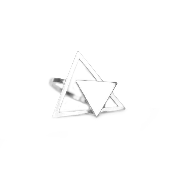 3D Triangle┃Ασήμι 925 Χειροποίητο δαχτυλίδι - ασήμι, γεωμετρικά σχέδια, μεγάλα, αυξομειούμενα