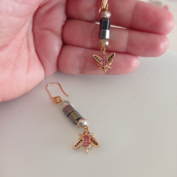 Σκουλαρίκια OLY κρεμαστά μελισσα - πέτρες, μικρά, faux bijoux - 4