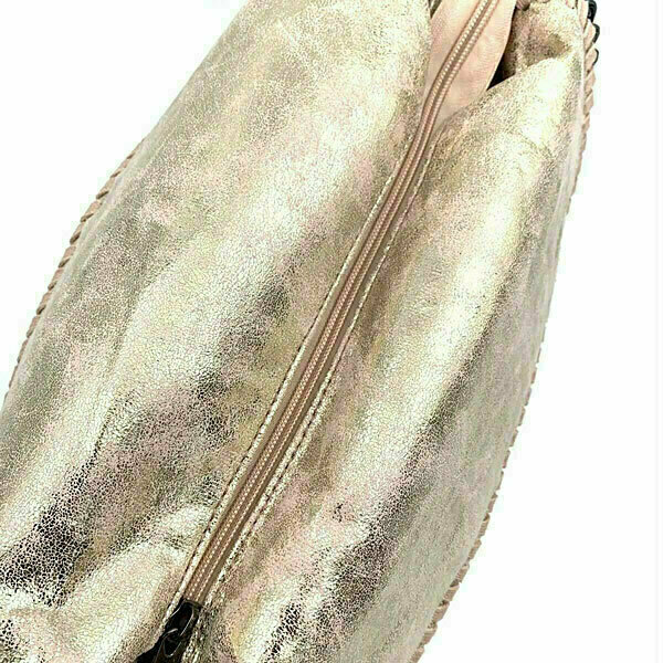Μεγάλη Γυαλιστερή Τσάντα με Αλυσίδα, Ανοιχτόχρωμη - ώμου, μεγάλες, all day, tote, πλεκτές τσάντες - 3