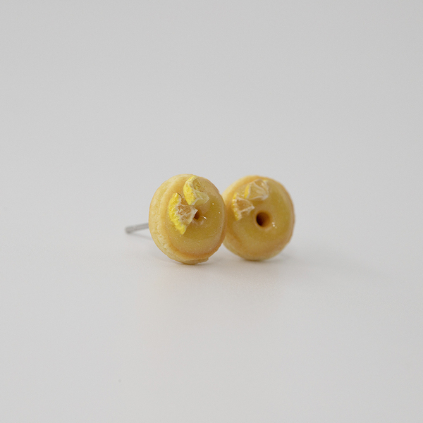 Κοσμήματα Μινιατούρες Σκουλαρίκια καρφωτά “ντονατς με γλάσο λεμονιού” | Myminikitchenshop - πηλός, καρφωτά, μικρά, ατσάλι, boho