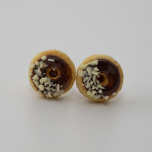Κοσμήματα Μινιατούρες Σκουλαρίκια καρφωτά “Ντόνατς με σοκολατένιο γλάσο και ξηρούς καρπούς” — - πηλός, καρφωτά, μικρά, ατσάλι, boho