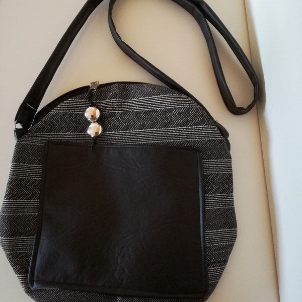 Τσάντα ώμου ή χιαστί με εξωτερική τσέπη - ύφασμα, ώμου, δερματίνη, φθηνές - 4