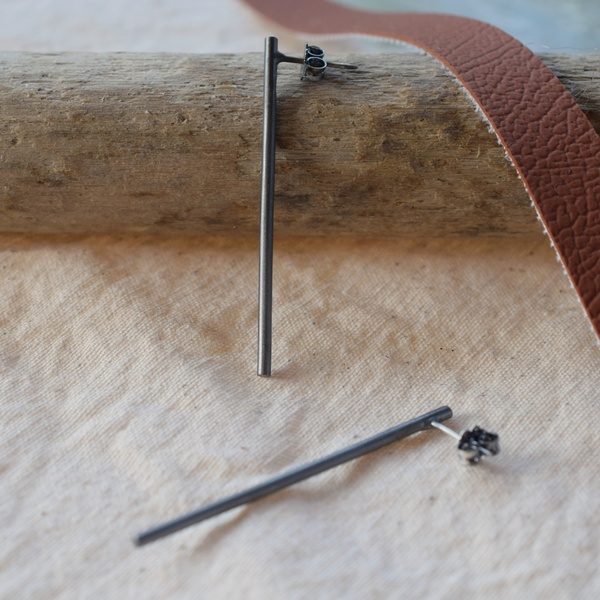 Σκουλαρίκια μαύροι ράβδοι ασήμι 925 - ασήμι, μακριά, κρεμαστά - 3