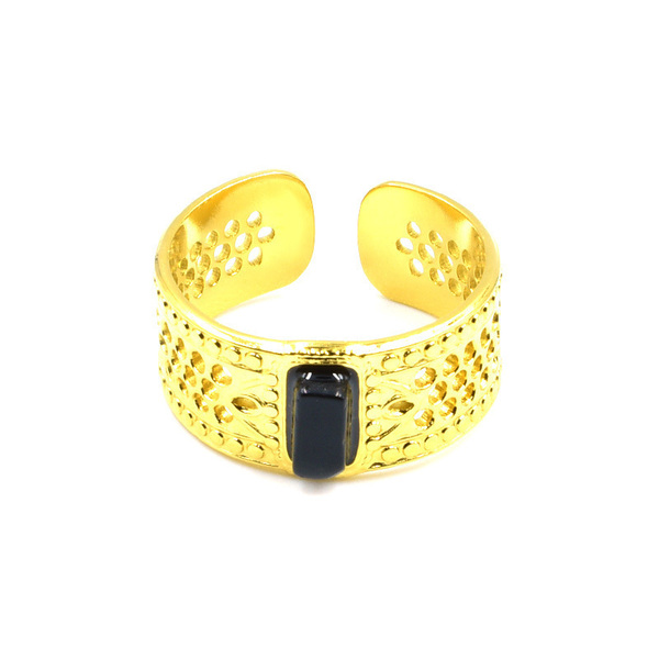Δαχτυλίδι από Ανοξείδωτο Ατσάλι και Μαύρη Τουρμαλίνη Toulouse Gold – Black - ατσάλι