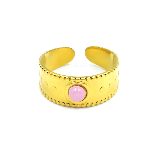 Δαχτυλίδι από Ανοξείδωτο Ατσάλι και Ροζ Χαλαζία Bohemian Queen Gold - ατσάλι