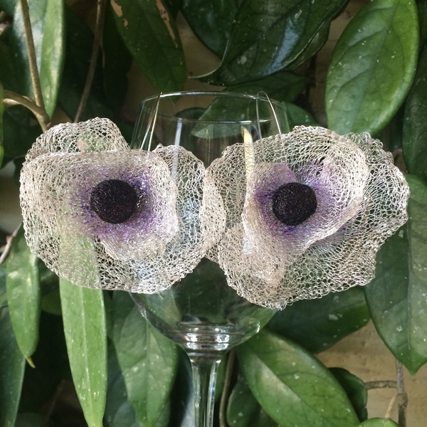 Σκουλαρίκια "Anemone"από πλέγμα τιτανίου - λουλούδι, κρεμαστά, μεγάλα, δώρα για γυναίκες - 4