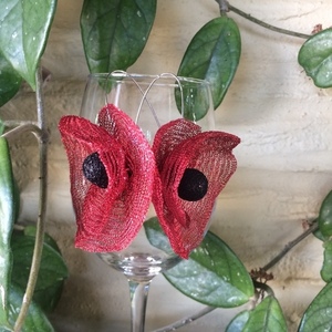 Σκουλαρίκια κόκκινα "Poppy"από πλέγμα τιτανίου - λουλούδι, κρεμαστά, μεγάλα, δώρα για γυναίκες - 2