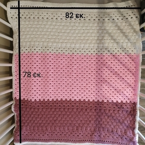 Βρεφική πλεκτή κουβέρτα 78*82 εκ. για κορίτσι ροζ λευκό σάπιο μήλο - κορίτσι, βρεφικά, πλεκτή, δώρα για μωρά, κουβέρτες - 4
