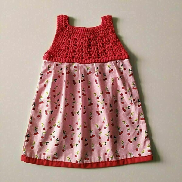 "Χειροποίητο παιδικό - βρεφικό καλοκαιρινό φορεματάκι κερασάκι" - κορίτσι, δώρο, χειροποίητα, παιδικά ρούχα, βρεφικά ρούχα, 1-2 ετών
