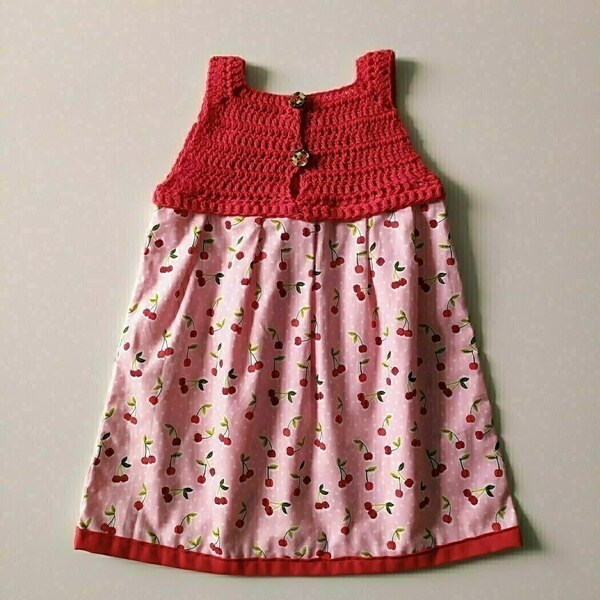 "Χειροποίητο παιδικό - βρεφικό καλοκαιρινό φορεματάκι κερασάκι" - κορίτσι, δώρο, χειροποίητα, παιδικά ρούχα, βρεφικά ρούχα, 1-2 ετών - 2