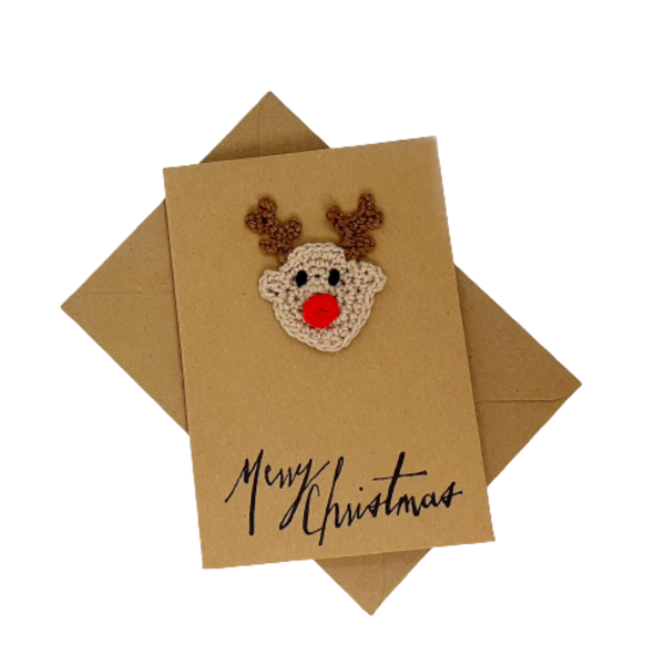 Ευχετήρια Κάρτα Χριστουγέννων - Ρούντολφ - βελονάκι, κάρτα ευχών, ευχετήριες κάρτες