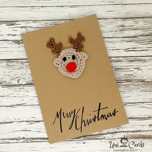 Ευχετήρια Κάρτα Χριστουγέννων - Ρούντολφ - βελονάκι, κάρτα ευχών, ευχετήριες κάρτες - 3