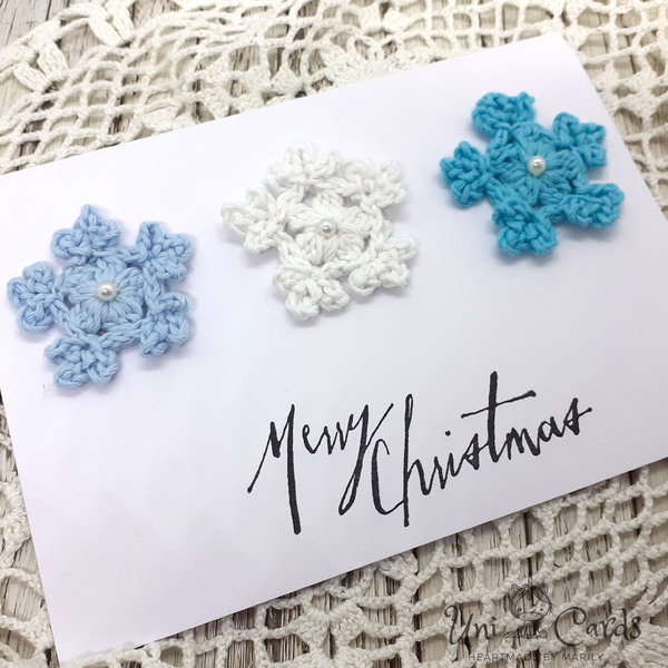 Ευχετήρια Κάρτα Χριστουγέννων - Χιονονιφάδες - crochet, βελονάκι, κάρτα ευχών, χιονονιφάδα, ευχετήριες κάρτες - 2