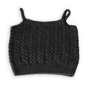 knitted top black - crop top, αμάνικες