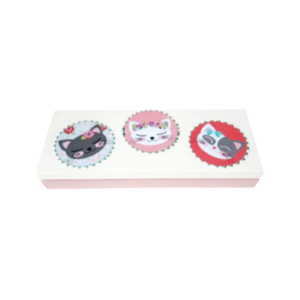 Ξύλινη κασετίνα γάτες 22×8,5×3εκ. ροζ - κασετίνες, κορίτσι, σχολικό, ιδεά για δώρο