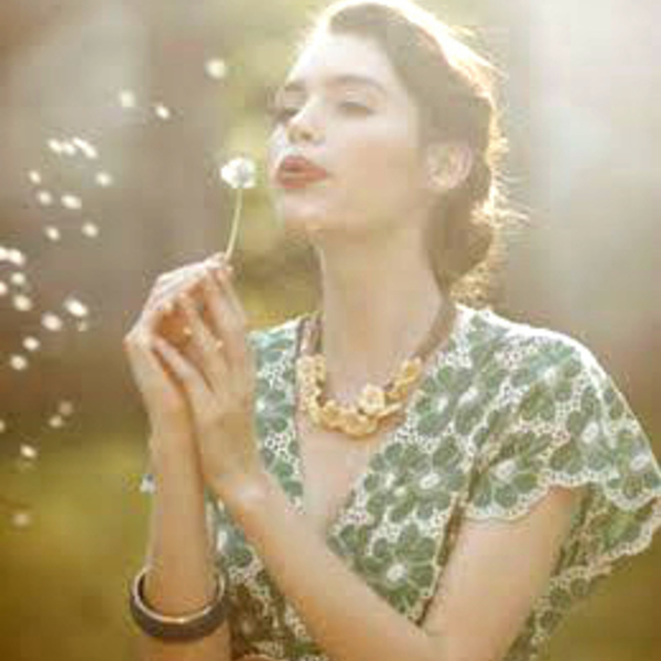 Dandelion Necklace, Make a Wish! - charms, romantic, μακριά, λουλούδι, μπρούντζος - 3