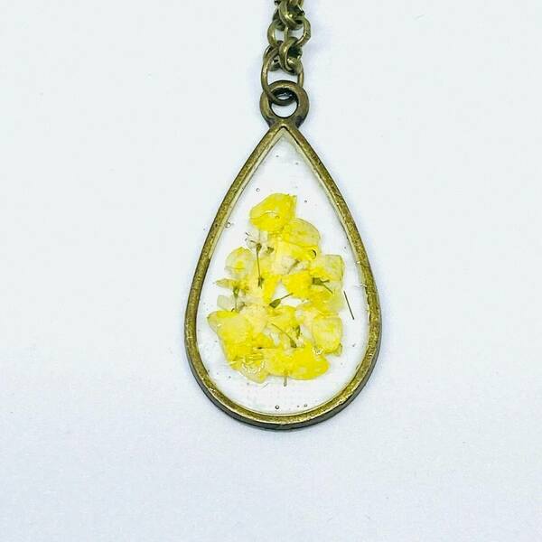 Vintage Like Confetti - Yellow - Pressed Flowers Necklace - μακριά, λουλούδι, μενταγιόν - 4