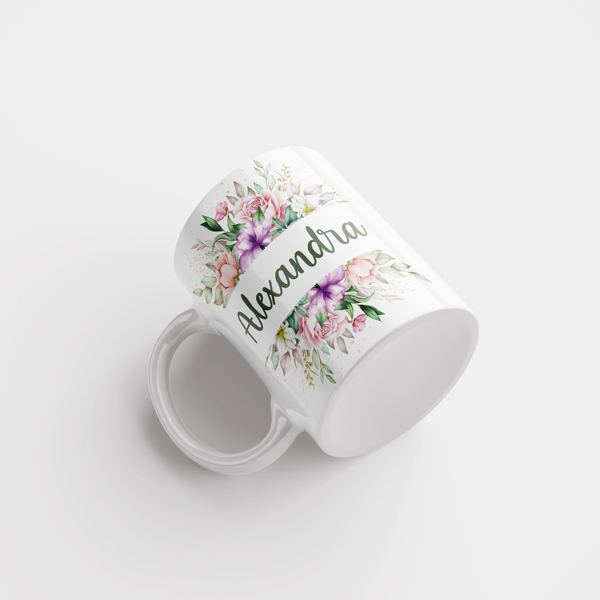 Κούπα με Όνομα σε Λουλούδια | 11oz - 300ml - customized, personalised, κούπες & φλυτζάνια, κούπες με ονόματα, προσωποποιημένα