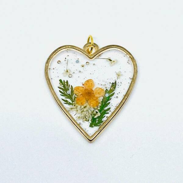 Mon coeur - Pressed Flowers Necklace - επιχρυσωμένα, μακριά, λουλούδι, μενταγιόν