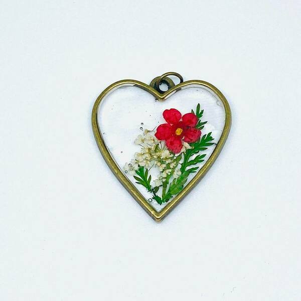 Mon coeur - Pressed Flowers Necklace red - charms, μακριά, λουλούδι