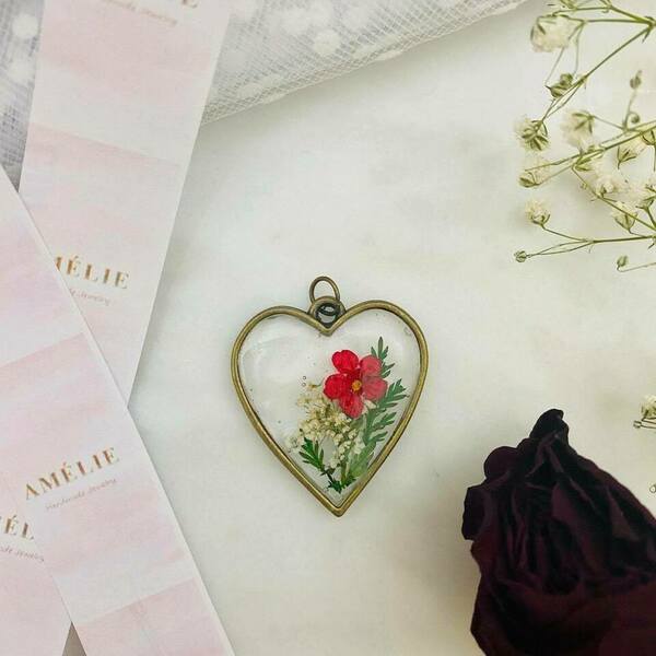 Mon coeur - Pressed Flowers Necklace red - charms, μακριά, λουλούδι - 2