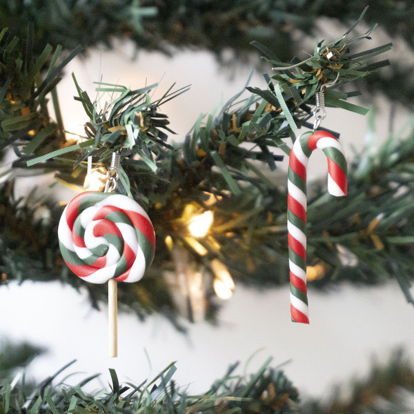 Χριστουγεννιάτικα σκουλαρίκια από πολυμερή πηλό - δώρο, κρεμαστά, μεγάλα, γάντζος - 4