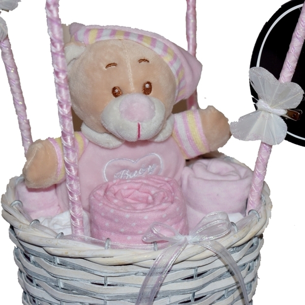 Diaper Cake (Diaper Pink Teddy Bear Air Balloon) - κορίτσι, σετ δώρου - 2