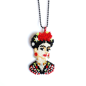 Κολιέ με γυάλινες χάντρες miyuki Γυναίκα με Λουλούδια - μήκος 50εκ. - μακριά, frida kahlo, miyuki delica, χειροποίητα