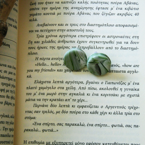 Pistachio green mini circle studs - ασήμι 925, πηλός, καρφωτά, μικρά - 2