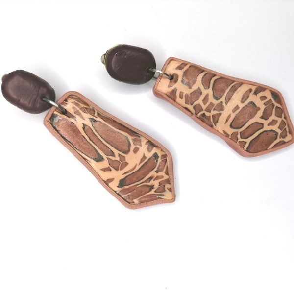 Σκουλαρίκια με polymerclay tiger colour - πηλός, με κλιπ