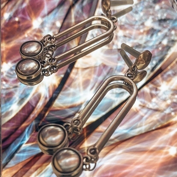 Κρεμαστά σκουλαρίκια ασύμμετρα με ρετρό δίσκους - ορείχαλκος, επάργυρα, boho - 4