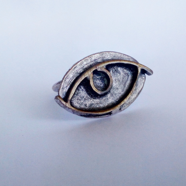 Μεγάλο επάργυρο χειροποίητο δαχτυλίδι με μάτι - επάργυρα, μπρούντζος, μεγάλα, φθηνά - 2