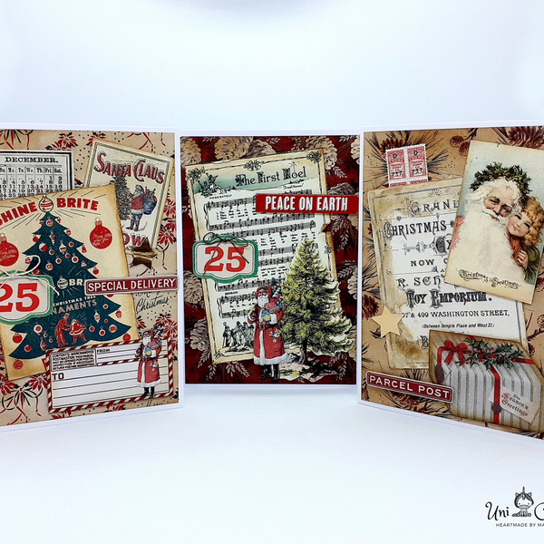 Κάρτες Χριστουγέννων (σετ 3 καρτών) - Ephemera - χριστουγεννιάτικο, κάρτα ευχών, άγιος βασίλης, ευχετήριες κάρτες