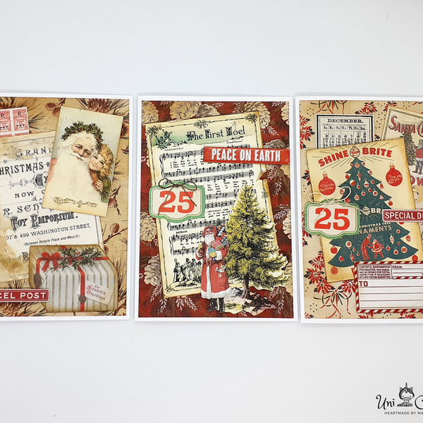 Κάρτες Χριστουγέννων (σετ 3 καρτών) - Ephemera - χριστουγεννιάτικο, κάρτα ευχών, άγιος βασίλης, ευχετήριες κάρτες - 5