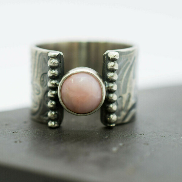 Ασημένιο δαχτυλίδι με Ροζ Οπάλιο - ημιπολύτιμες πέτρες, ασήμι 925, χειροποίητα, σταθερά, μεγάλα - 2