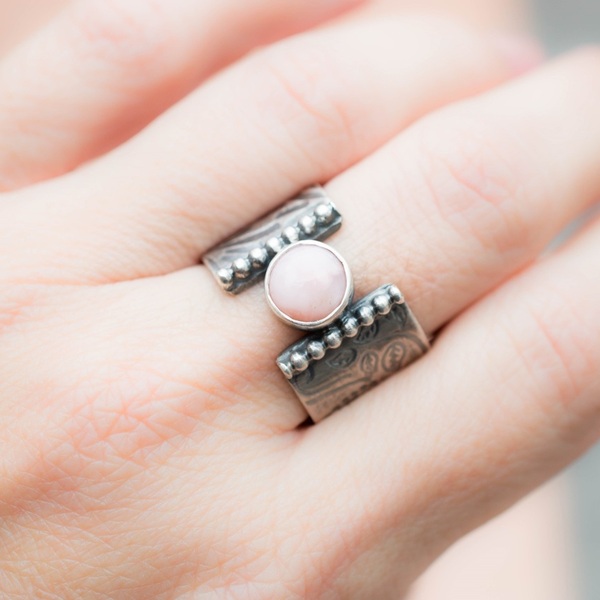 Ασημένιο δαχτυλίδι με Ροζ Οπάλιο - ημιπολύτιμες πέτρες, ασήμι 925, χειροποίητα, σταθερά, μεγάλα - 5