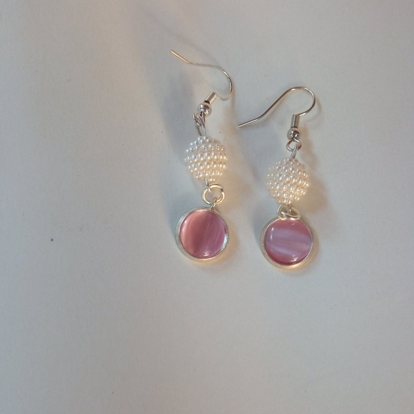 Σκουλαρίκια ροζ διακριτικα - ροζ, κρεμαστά, faux bijoux, φθηνά - 2