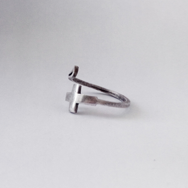 Επάργυρο χειροποίητο δαχτυλίδι σταυρός - επάργυρα, μικρά, μπρούντζος, αυξομειούμενα, φθηνά - 2