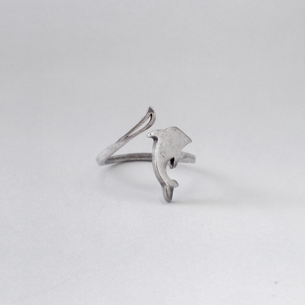 Επάργυρο χειροποίητο δαχτυλίδι δελφίνι - επάργυρα, μικρά, μπρούντζος, αυξομειούμενα, φθηνά - 2