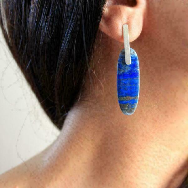 Ασημένια σκουλαρίκια - με μπλε πέτρα Lapis Lazuli - ασήμι, ημιπολύτιμες πέτρες, boho, κρεμαστά, μεγάλα