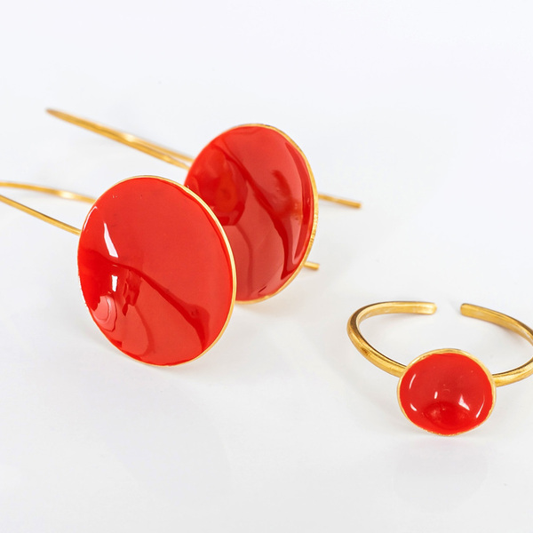 Small Color Happy Ring- Επίχρυσο Δαχτυλίδι από ασήμι 925 με κόκκινο μικρό κύκλο - χρωματιστό, επιχρυσωμένα, μικρά, boho, αυξομειούμενα - 5