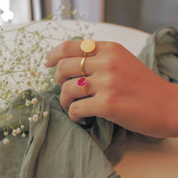 Small Color Happy Ring- Επίχρυσο Δαχτυλίδι από ασήμι 925 με κόκκινο μικρό κύκλο - χρωματιστό, επιχρυσωμένα, μικρά, boho, αυξομειούμενα - 2