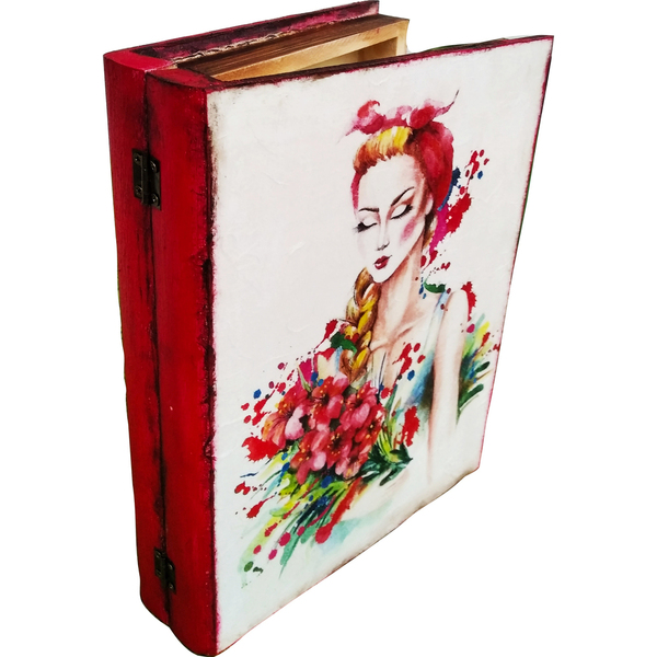 Ξύλινο κουτί-βιβλίο (25*19*5cm) - ξύλο, ντεκουπάζ, οργάνωση & αποθήκευση, κουτιά αποθήκευσης