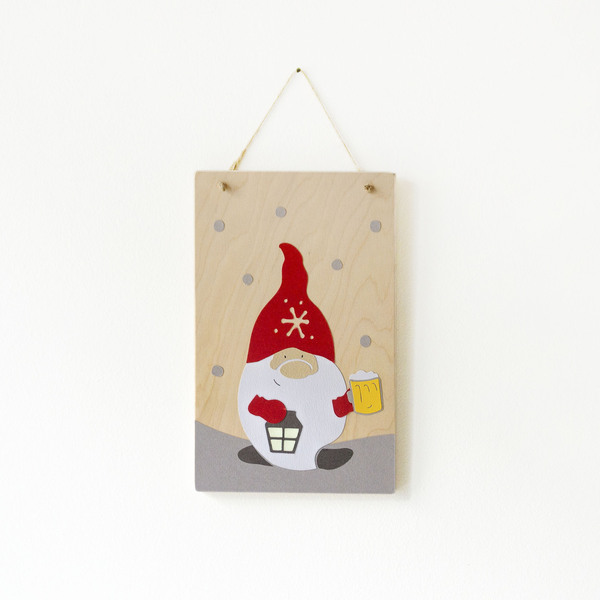 Ξύλινο κάδρο με τυχερό νάνο, Gnome, 14x22 εκ - ξύλο, δώρα για άντρες, διακοσμητικά