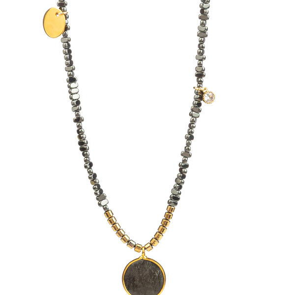Ourania necklace - ημιπολύτιμες πέτρες, αιματίτης, μακριά, boho, επιχρυσωμένο στοιχείο